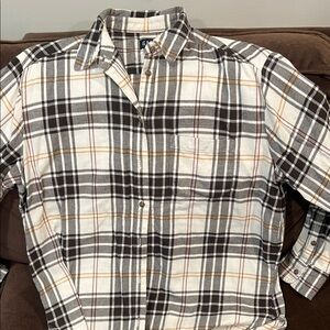 Women’s Plaid Shirt - Black, White, and Brown